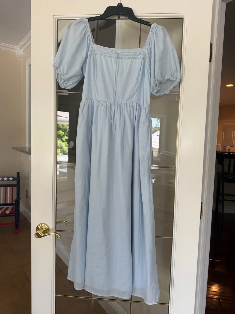 Abercrombie & Fitch Light Blue Puff-Sleeve Maxi Dress